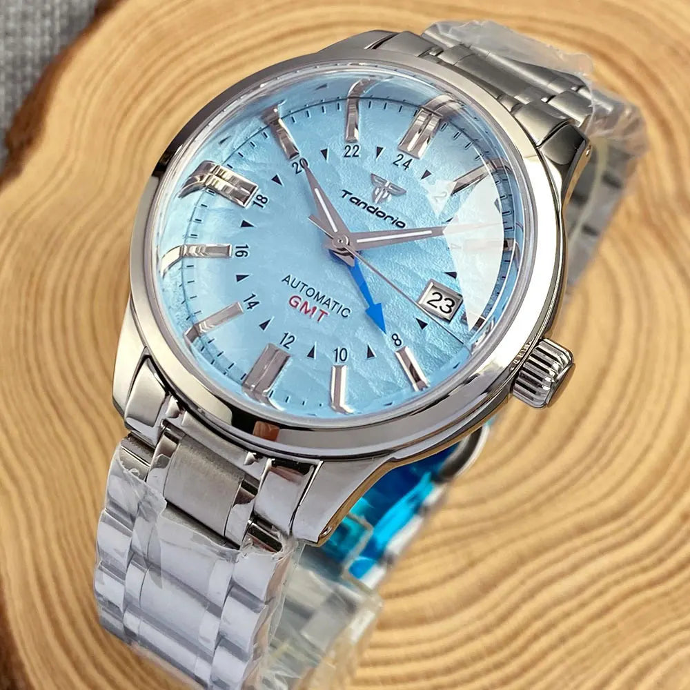 Tandorio 200M Water Resistant Dive NH34 GMT Cream Black Dial Automatic Watch Men Sapphire Polished Case Glass Back Montre hommes