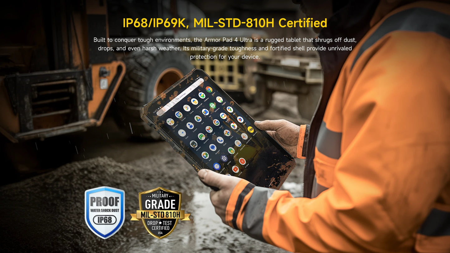 5G Rugged Tablet Ulefone Armor Pad 4 Ultra IP68/IP69K LED Light 11800mAh Battery,fast charging 16GB+256GB 50MP