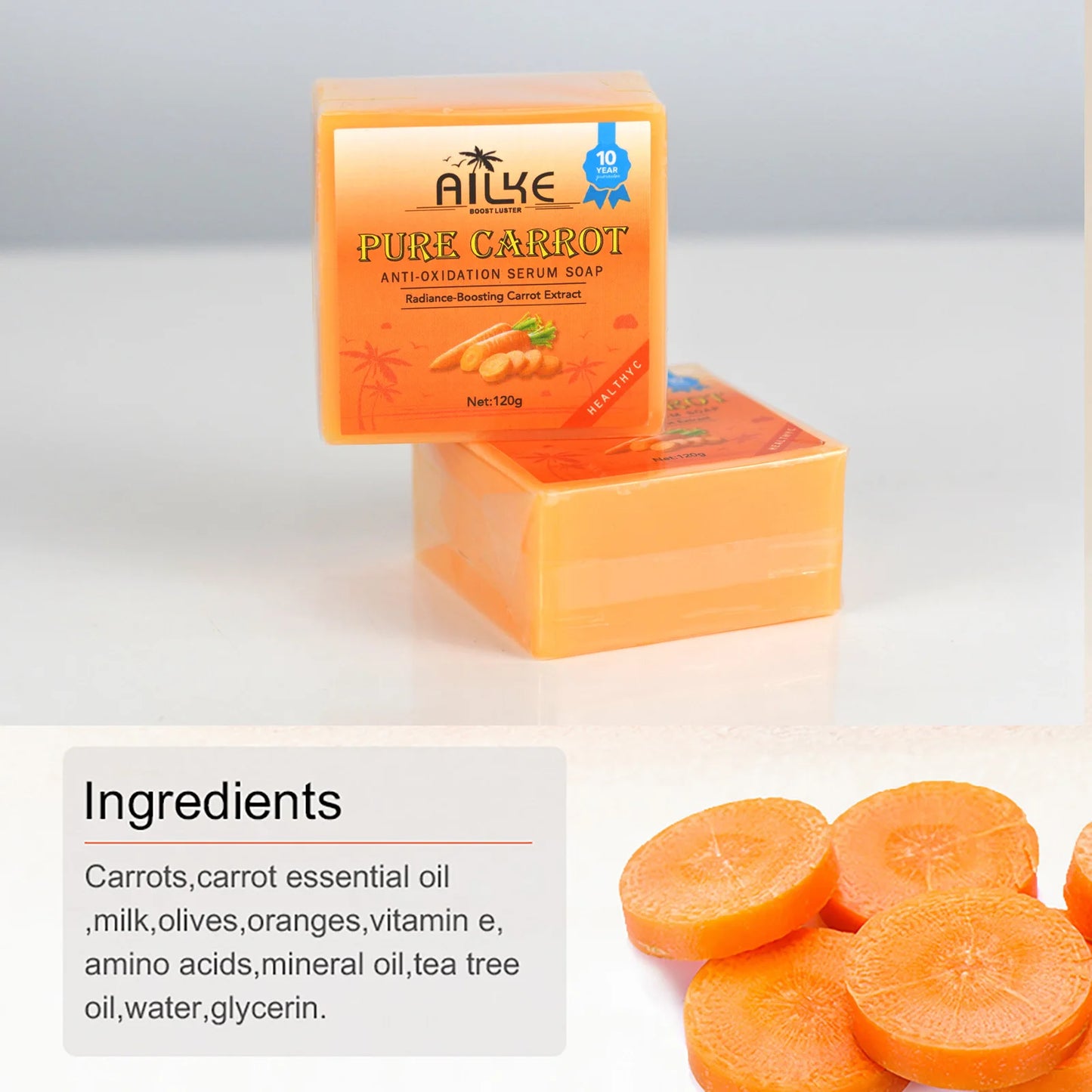 AILKE Pure Carrot Anti-Oxidation Serum Soap, Whitening, Clean Stains, Skin Brightening Soap Bar, With Vitamin C, For Body, Face