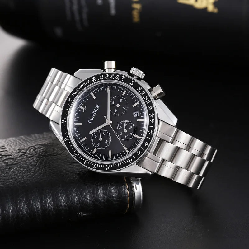 PLADEN New Arrival Luxury Watch For Men Fashion Stainless Steel Chronograph Quartz Wristwatch Business Sport Waterproof Watches