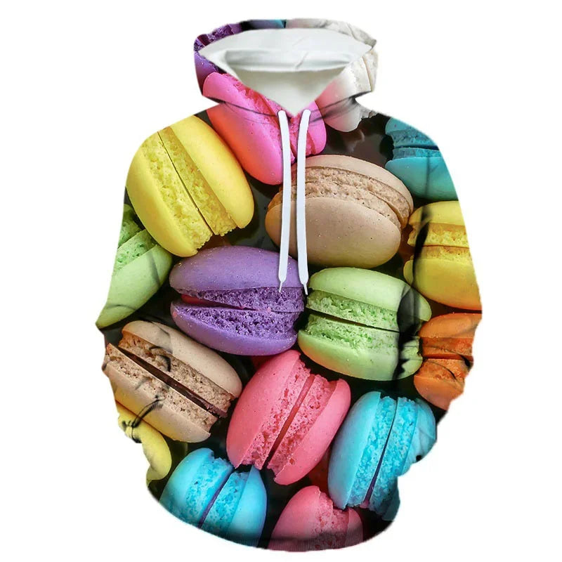 3D Printing Steak Salad French Fries Food Hoodie For Men Long Sleeves Hooded Sweatshirt Hamburger Pattern Casual Pullovers