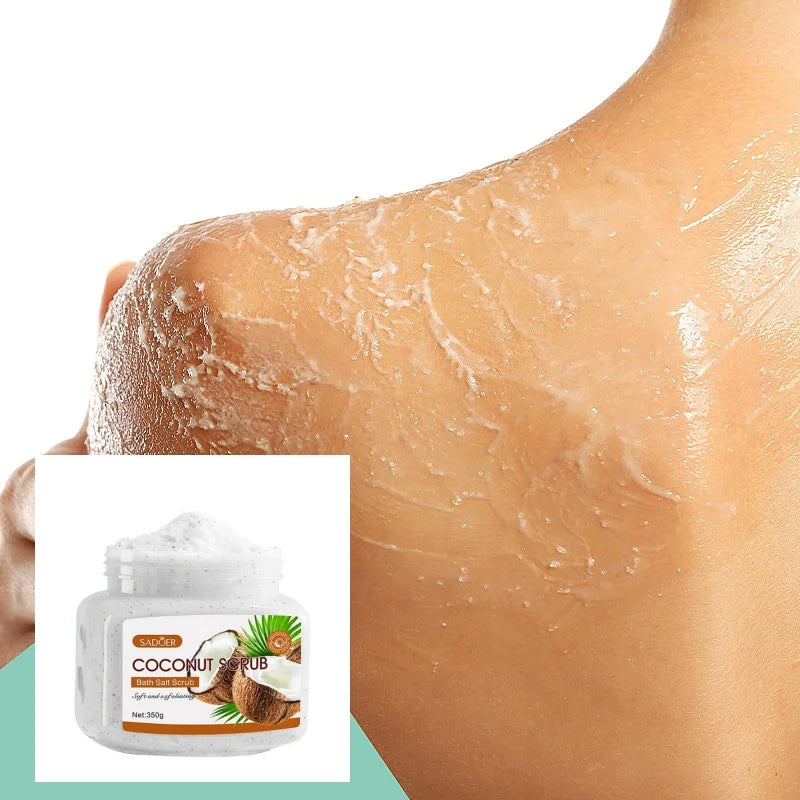 350g Coconut Scrub, Rich in Walnut Shell Powder, Glycerin, Coconut Extract and Other Skin Care Ingredients, with a Rich Coconut Fresh Scent, Gentle and Delicate Scrub Particles That Deeply Cleanse the Skin, Remove Dirt, Physi