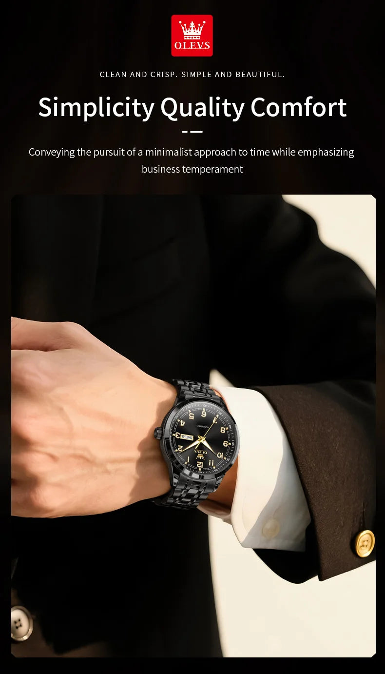 OLEVS Men Watches 7077 Luxury Fashion Top Brand Original Automatic Mechanical Watch for Man Double Scale Simple Trend Waterproof