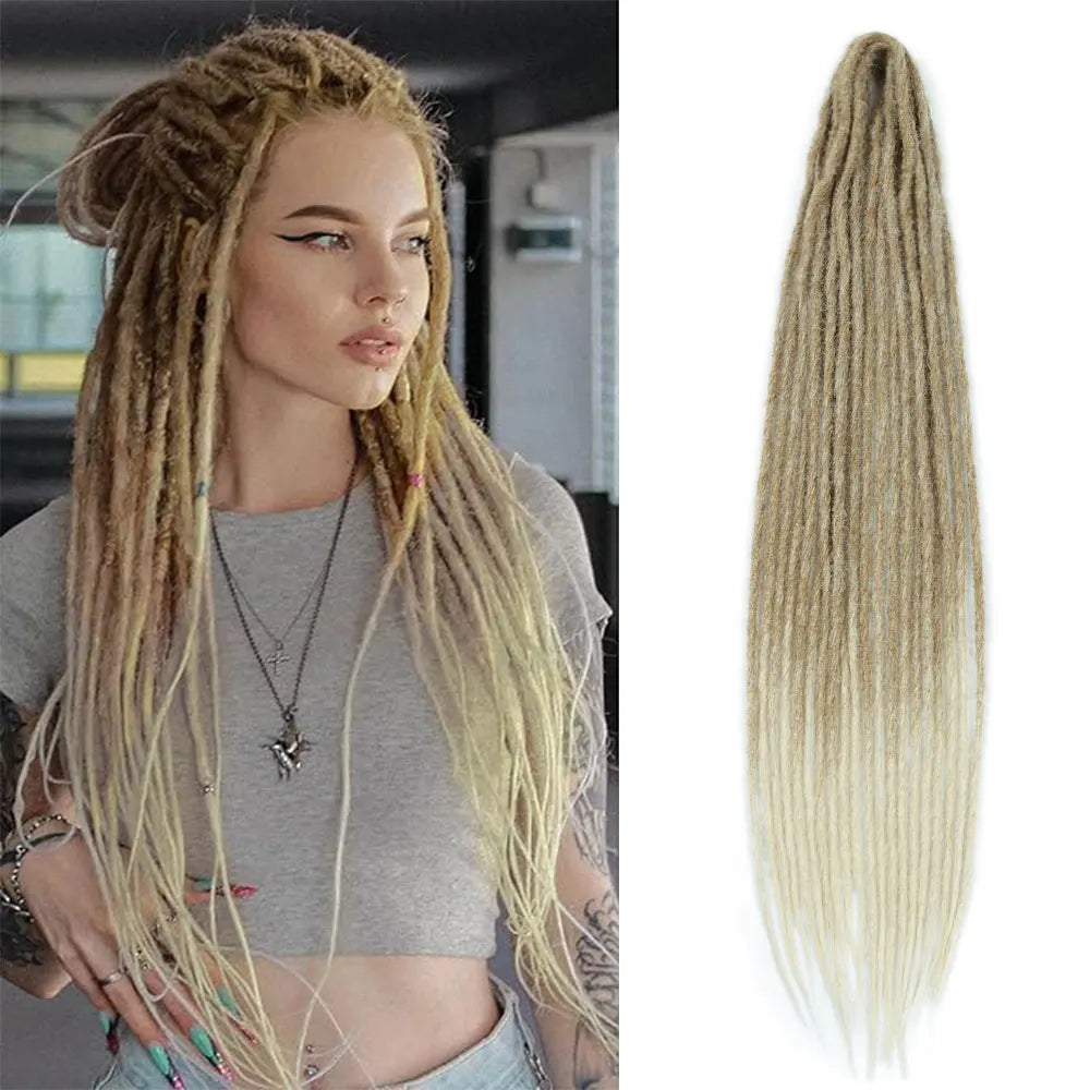 24 inch Synthetic Double Ended Dreadlock Extensions Brownish Blonde Fake Dreads Extensions Reggae Hippie Dreads for Women