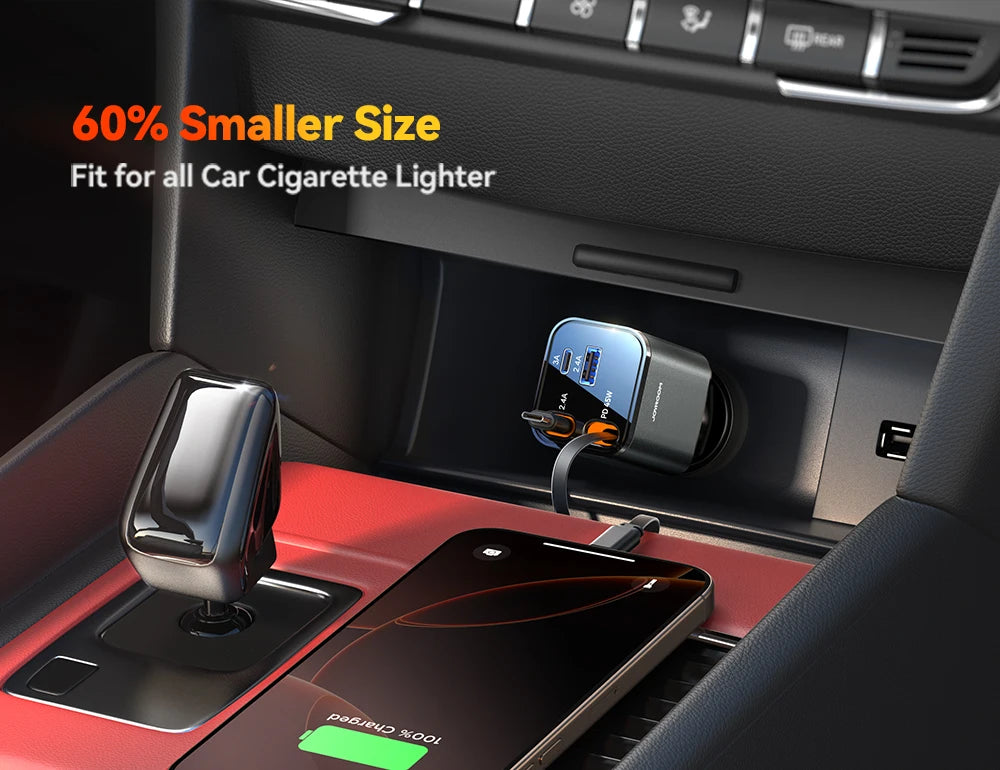 Joyroom 84W Retractable Car Charger Fast Car Charger USB C for iPhone 17 16 15 Fast Charging Car Accessories Car Adapter