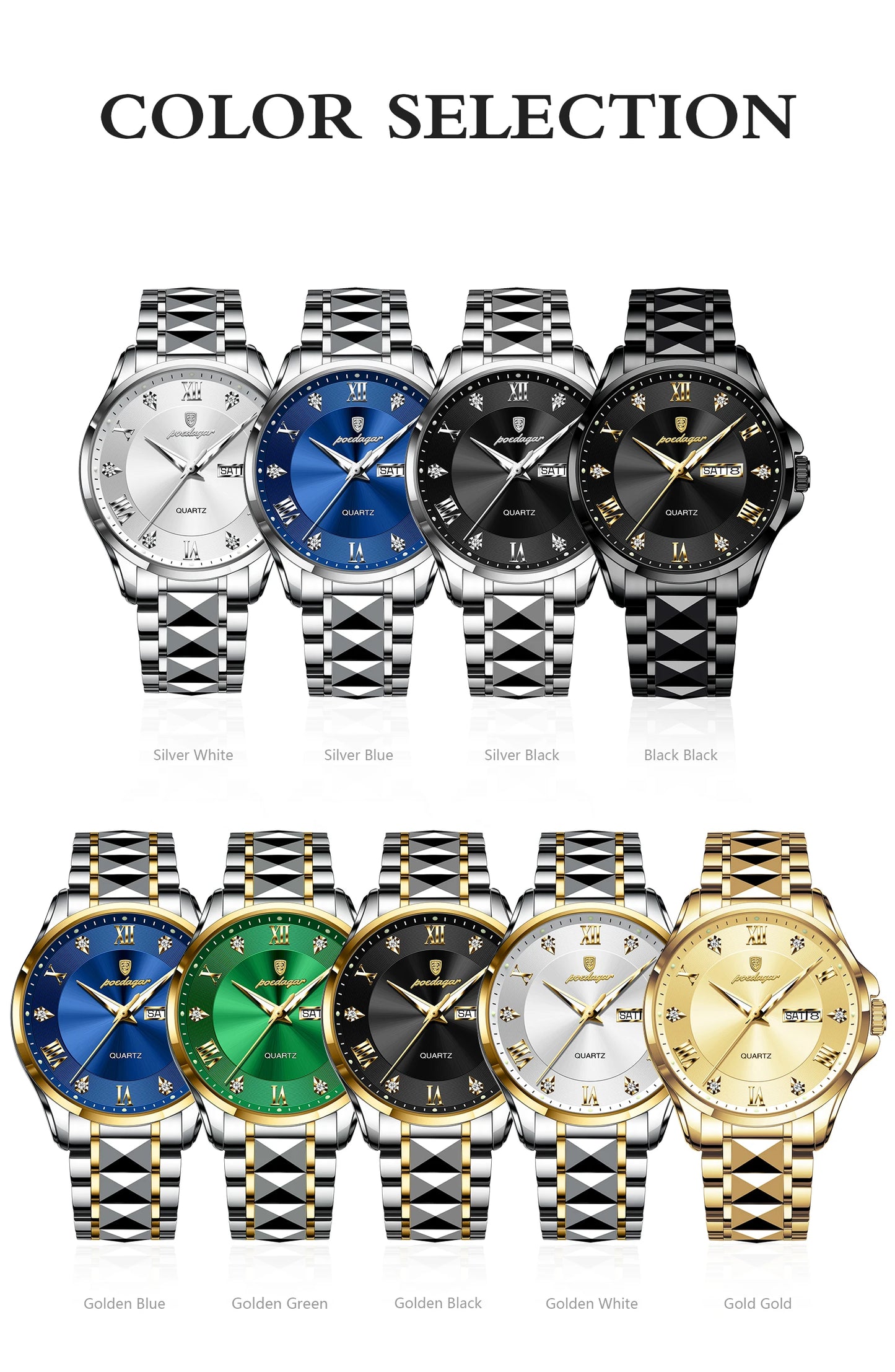 POEDAGAR Luxury Casual Man Watch Waterproof Luminous Date Week Quartz Men's Watches Stainless Steel Fashion Sport Men Wristwatch