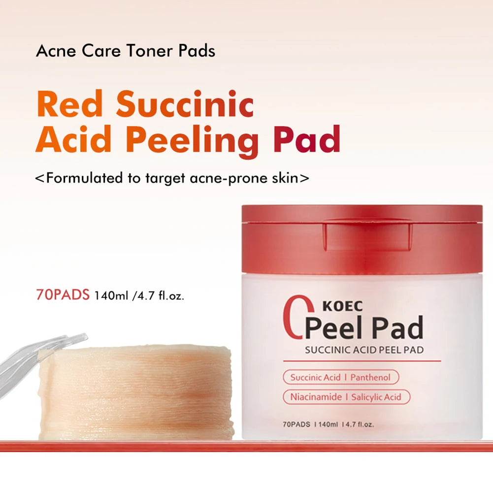 70pcs Red Succinic Acid Peeling Pads Gentle Exfoliation Peeling Pads With Succinic Acid Skin Acnes Cleaner Toner Pads