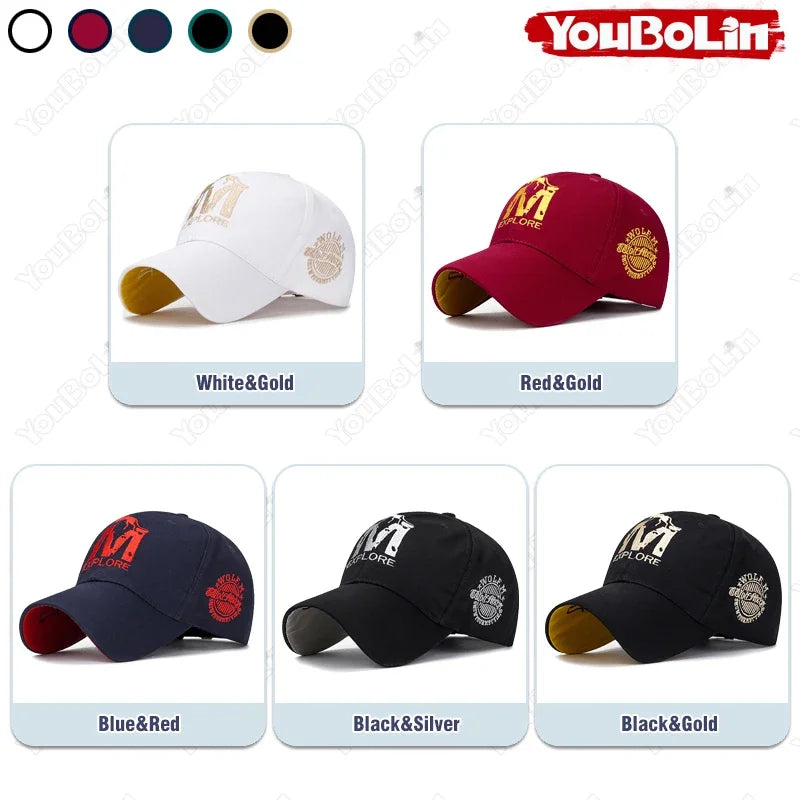 M letter Wolf Totem Embroidery Cotton Adjustable Hard Top Baseball Cap Sun Hat Trucker Caps Dad Hats