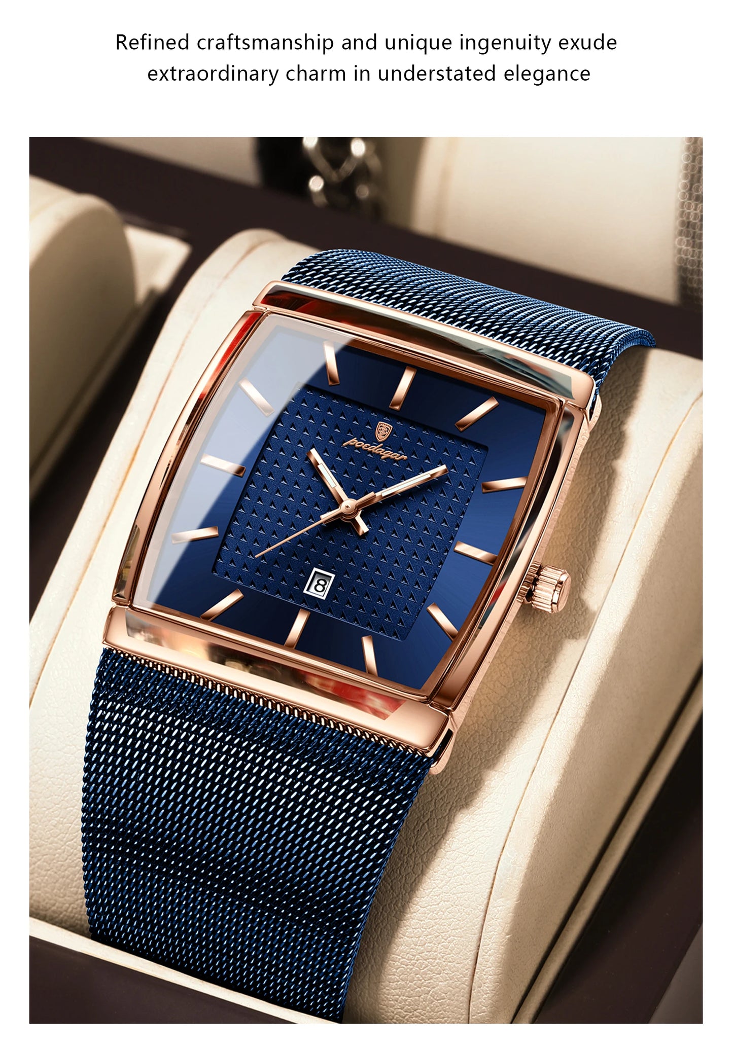 POEDAGAR Luxury Fashion Men Clock Stainless Steel Mesh Date Waterproof Luminous Man Wristwatch Quartz Casual Men's Watches Reloj