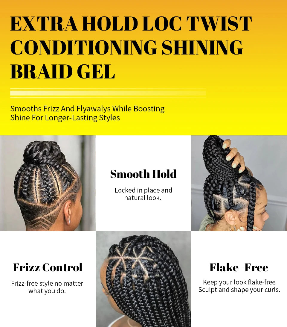 African Biotin Braid gel 100g Edges Control Twist Gel Tames Frizz & Edges Jojoba Oil Styling Braiding Gel Anti Hair Loss Wax,Loc