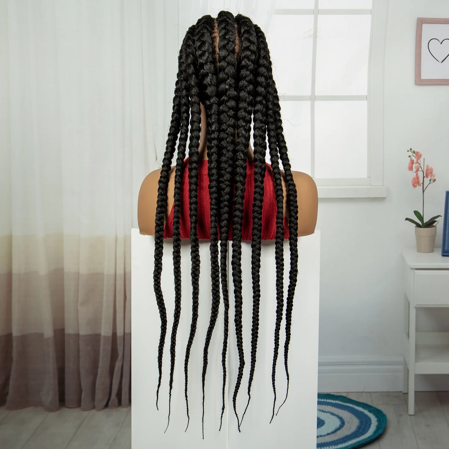 32INCH Cornrow Braided Wigs Synthetic Full Lace Braids Wig with Baby Hair Lace Frontal Knotless Braided Lace Wig for Black Women