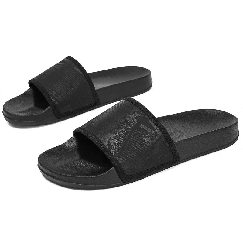 Mens Slides Fashion Summer Luxury Slippers Cushion Beach Solid Slides Indoor Bathroom Anti Slip House Male Sandals