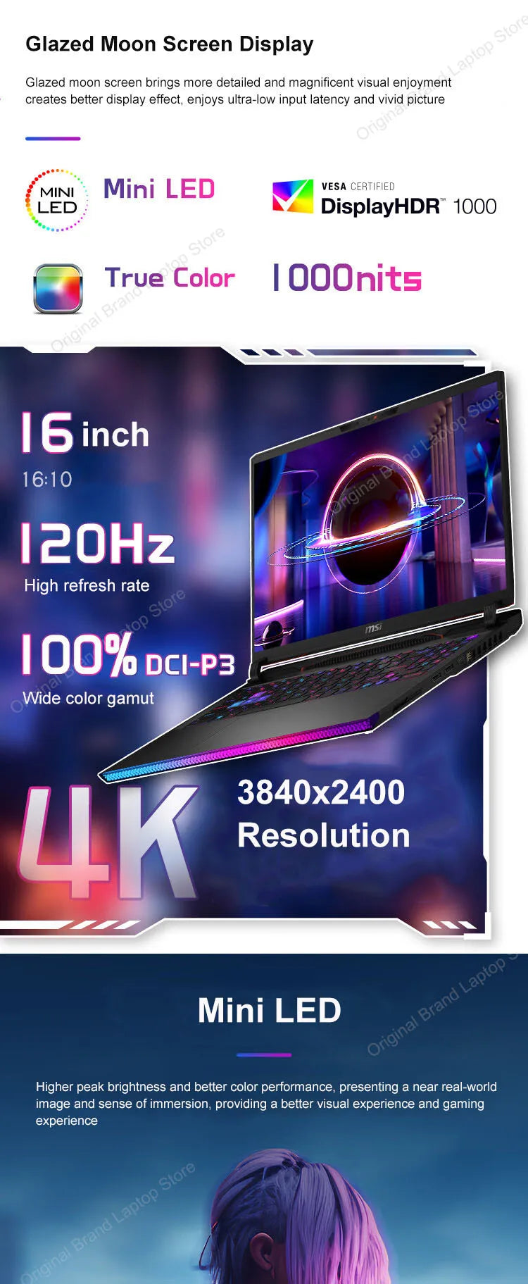 2024 MSI Raider GE68 HX Gaming Laptop 16 Inch 4K UHD 120Hz Mini LED Screen Notebook i9-14900HX 32GB 2TB RTX4080 Netbook Computer