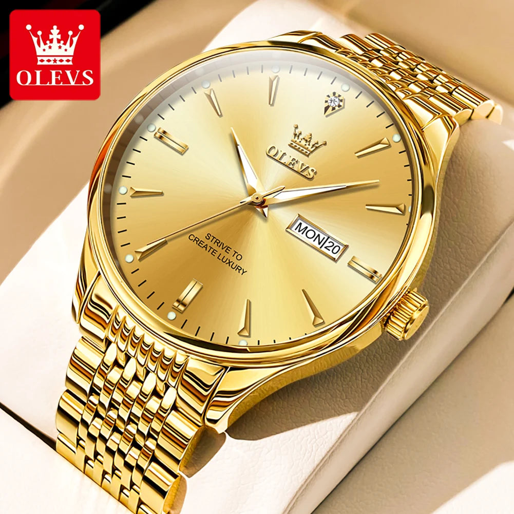 OLEVS Men's Watches Fashion Simple Calendar Week Luminous Waterproof Steel Strap Man Watch Original Quartz Watches for Men 2929