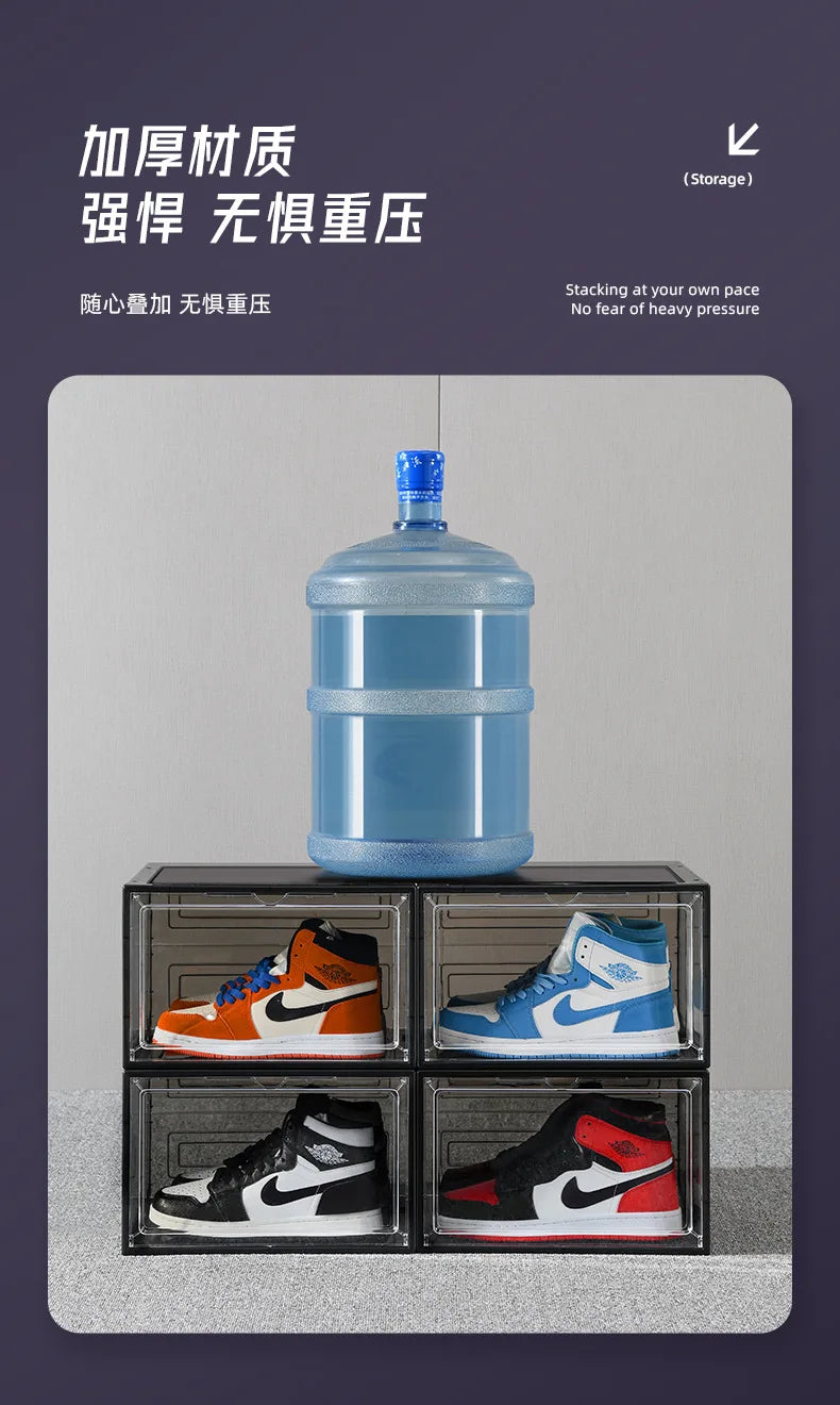 Transparent shoe box, hard box, magnetic storage, acrylic doll bag, hand-held storage box rack, front side opening shoe cabinet