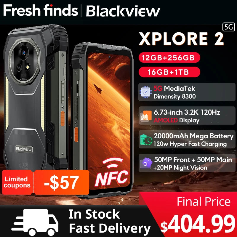 【World premiere】Blackview XPLORE 2 Rugged Phone 5G 6.73” 3.2K AMOLED Display 20000mAh MediaTek Dimensity 8300 120W Charger