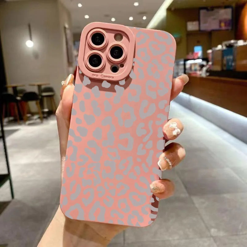 Animal Minimalist Gray Leopard Print Phone Case For iPhone 17 16 15 14 Pro Max 13 12 11 XS X XR 7 8 Plus Shockproof Bumper Cover