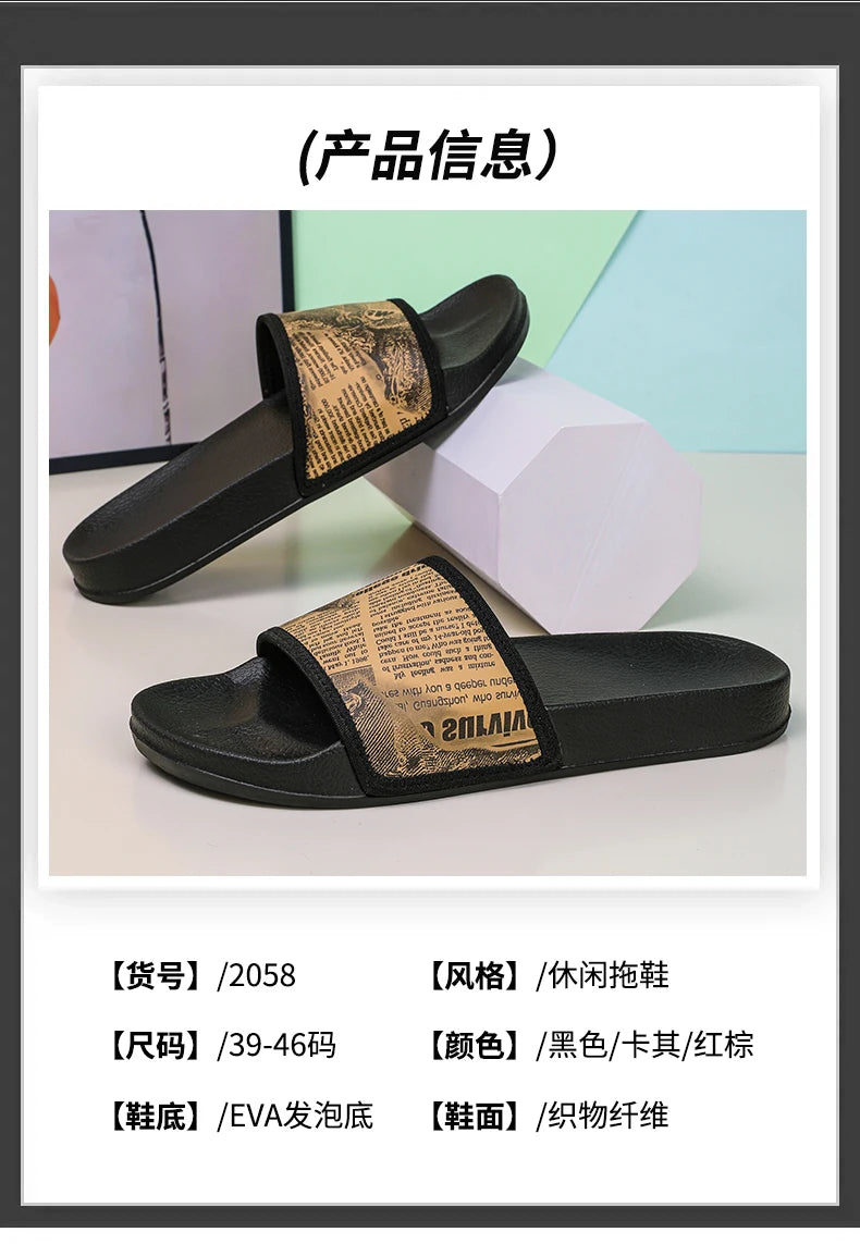 Mens Slides Fashion Summer Luxury Slippers Cushion Beach Solid Slides Indoor Bathroom Anti Slip House Male Sandals