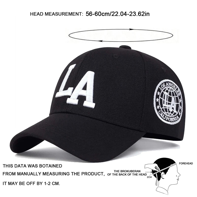 Unisex LA Letter Embroidery Snapback Baseball Caps Spring and Autumn Outdoor Adjustable Casual Hats Sunscreen Hat