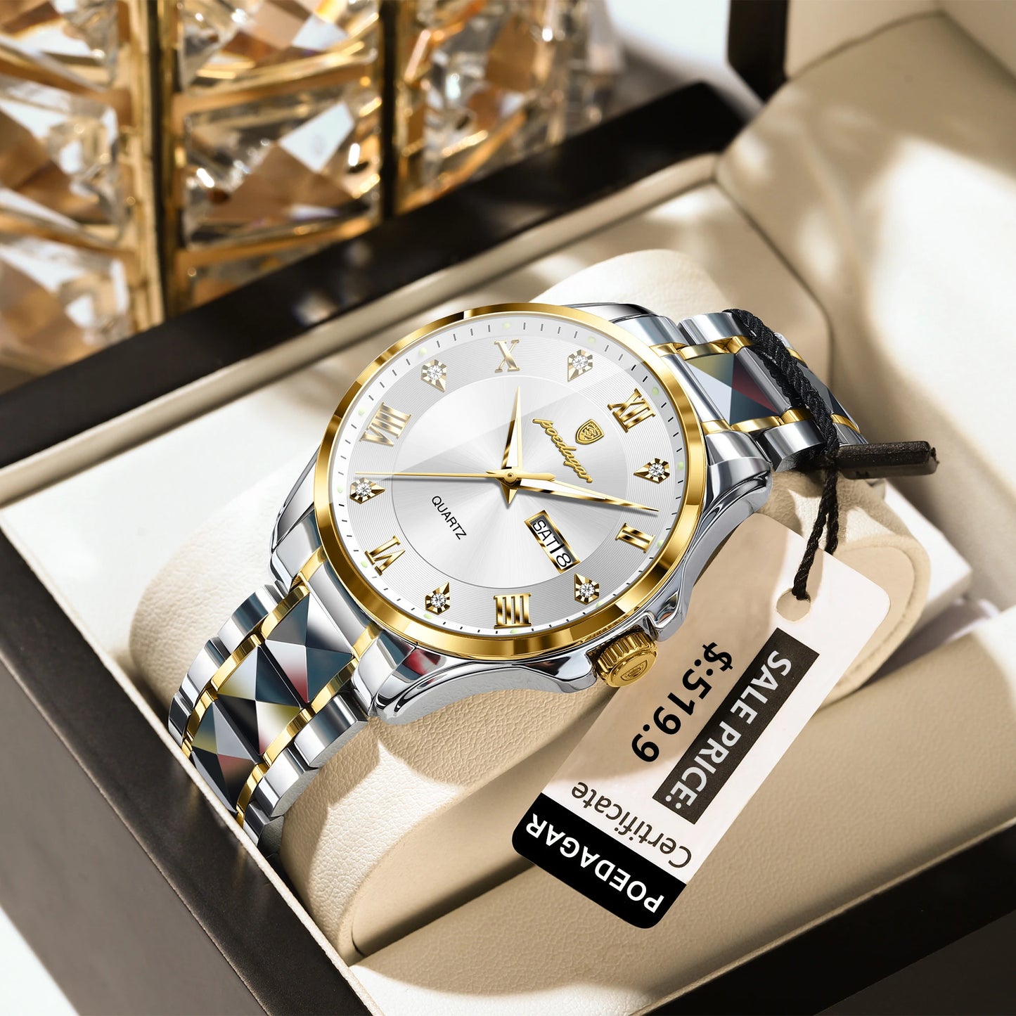 POEDAGAR Luxury Casual Man Watch Waterproof Luminous Date Week Quartz Men's Watches Stainless Steel Fashion Sport Men Wristwatch