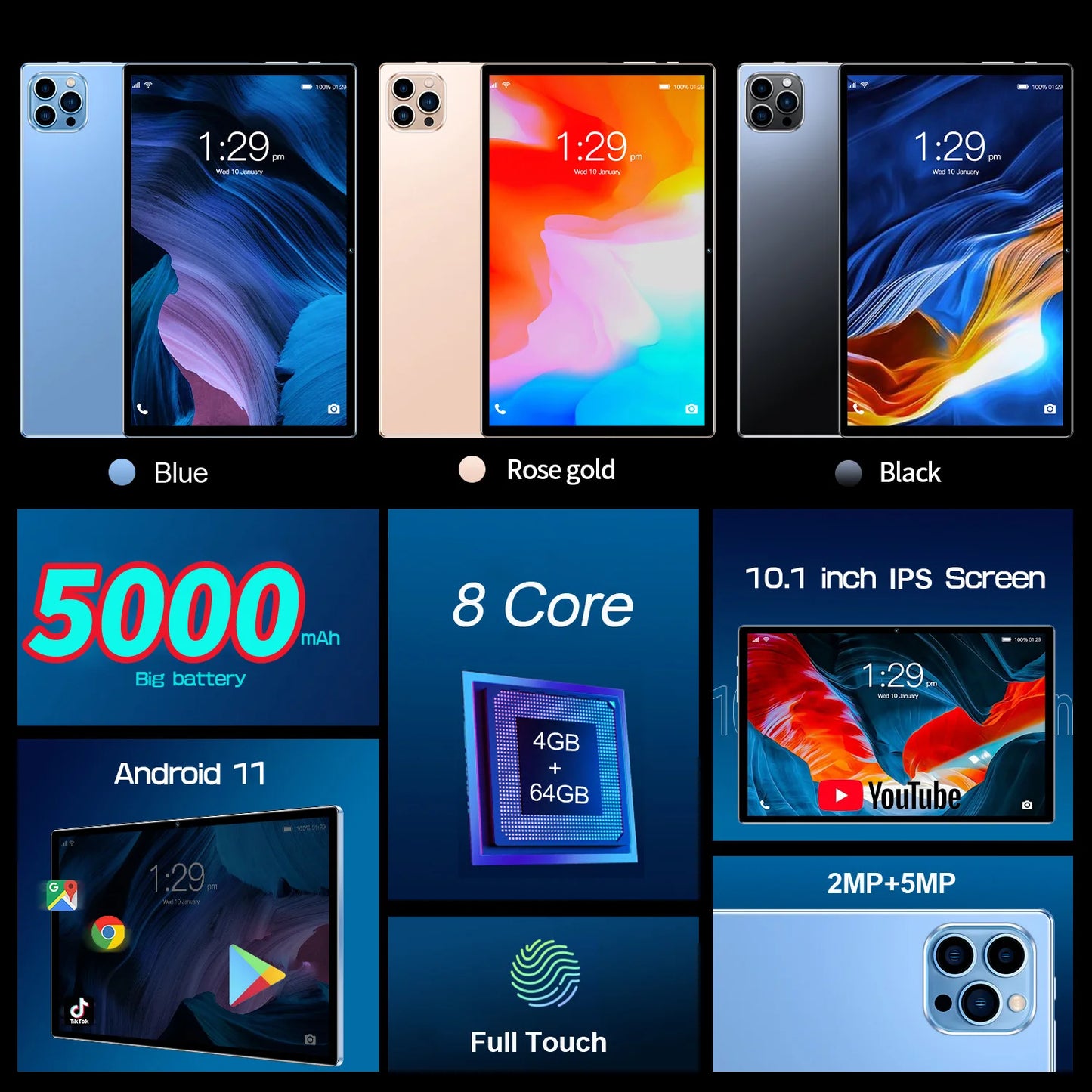 BDF Android 10.1 Inch Tablet Pc Google Play Octa Core Dual Cameras Dual SIM 3G Phone Call Tablets Bluetooth Wifi 4GB+ 64GB ROM