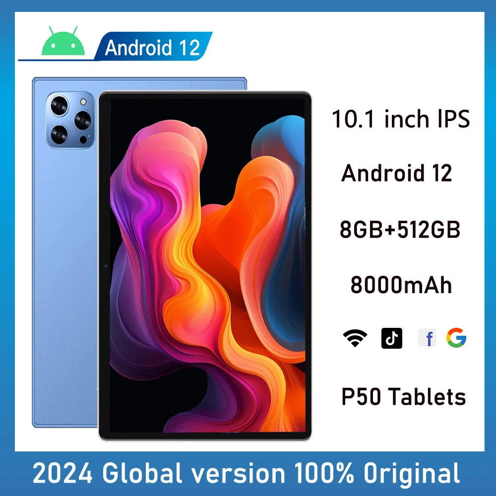 New 5G Pad Pro 10.1-Inch Android Tablet with 8GB RAM, 512GB ROM Octa core Support for calling, Dual SIM card 8000mAh Battery