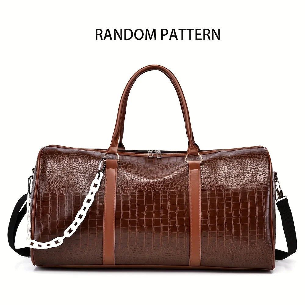 Large Capacity Retro Crocodile-Textured Duffel Bag with Adjustable Shoulder Strap, Stylish Gym, Weekender & Overnight Bag