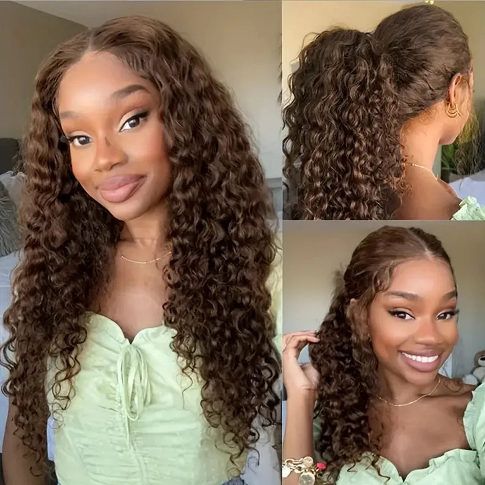 250 Density Invisi Strap 360 Full Hd Lace Frontal Human Hair Wigs Chocolate Brown Deep Wave 360 Glueless Wig Human Hair