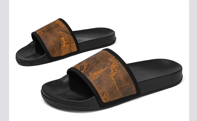 Mens Slides Fashion Summer Luxury Slippers Cushion Beach Solid Slides Indoor Bathroom Anti Slip House Male Sandals