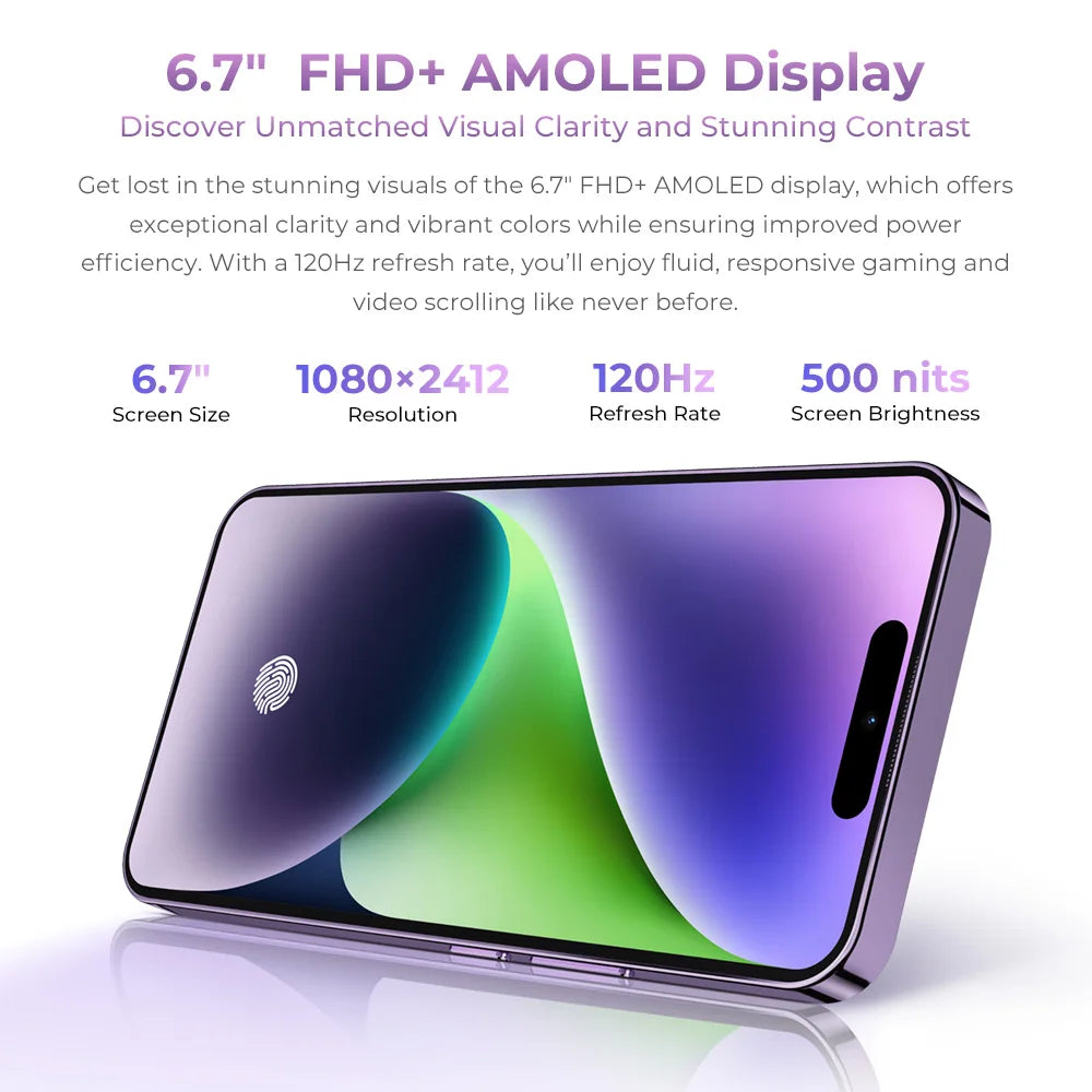 OUKITEL P1 Smartphone Global Version 6.7'' 120Hz AMOLED Display 8GB 256GB MTK Helio G99 50MP Main Camera 5150mAh NFC Cellphone