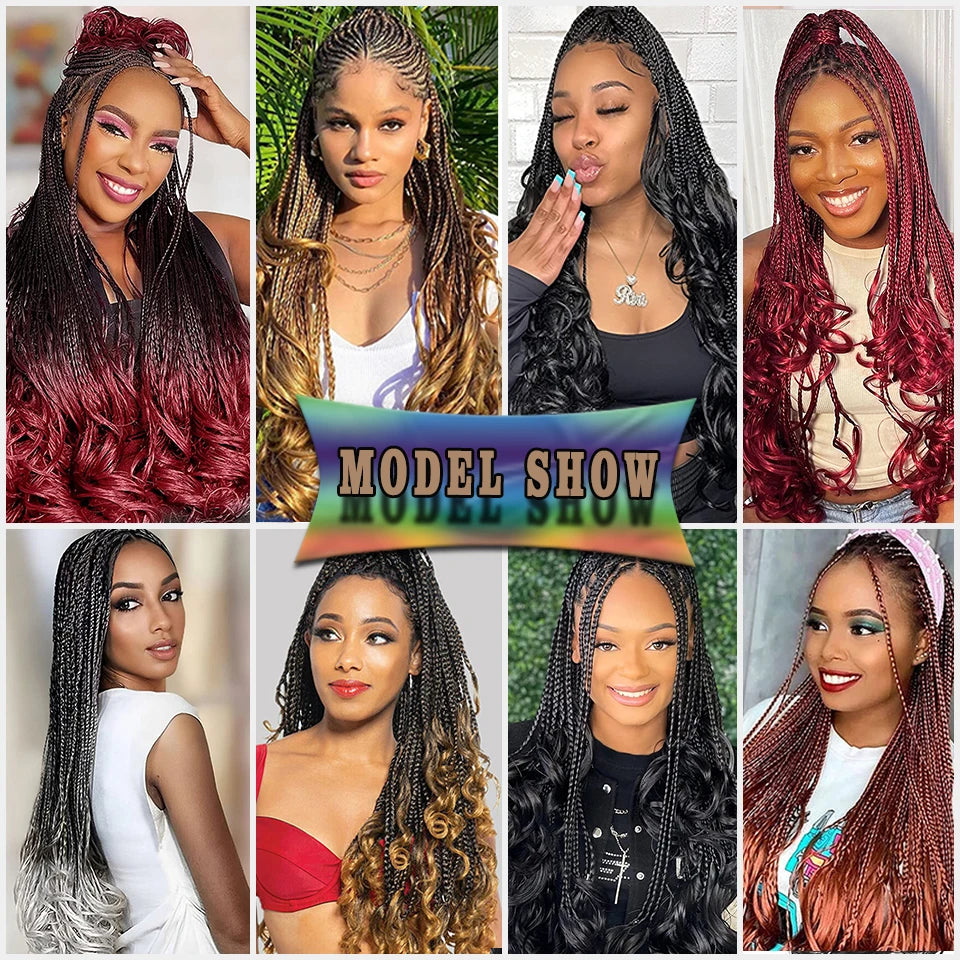 14 18 24 Inch French Curl Box Braids Crochet Hair Ombre Brown to Blonde Prelooped Synthetic French Curls Braiding Hair for Women