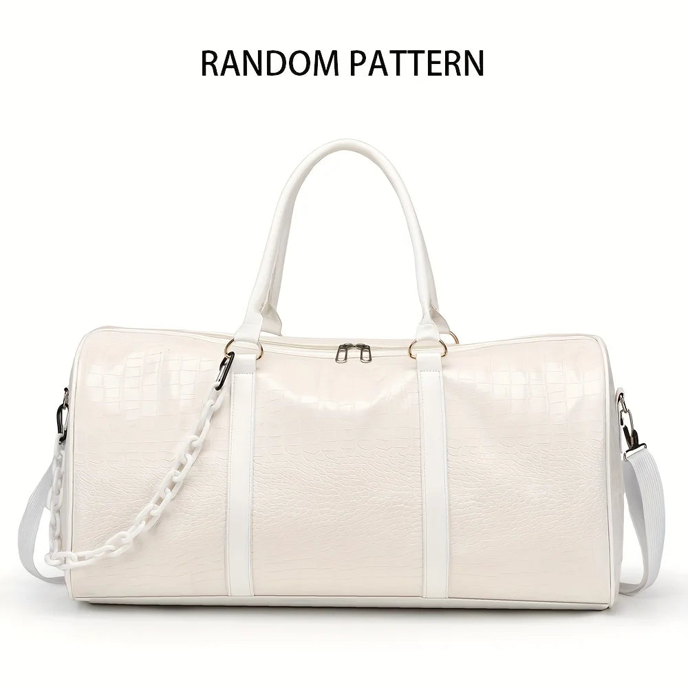 Large Capacity Retro Crocodile-Textured Duffel Bag with Adjustable Shoulder Strap, Stylish Gym, Weekender & Overnight Bag