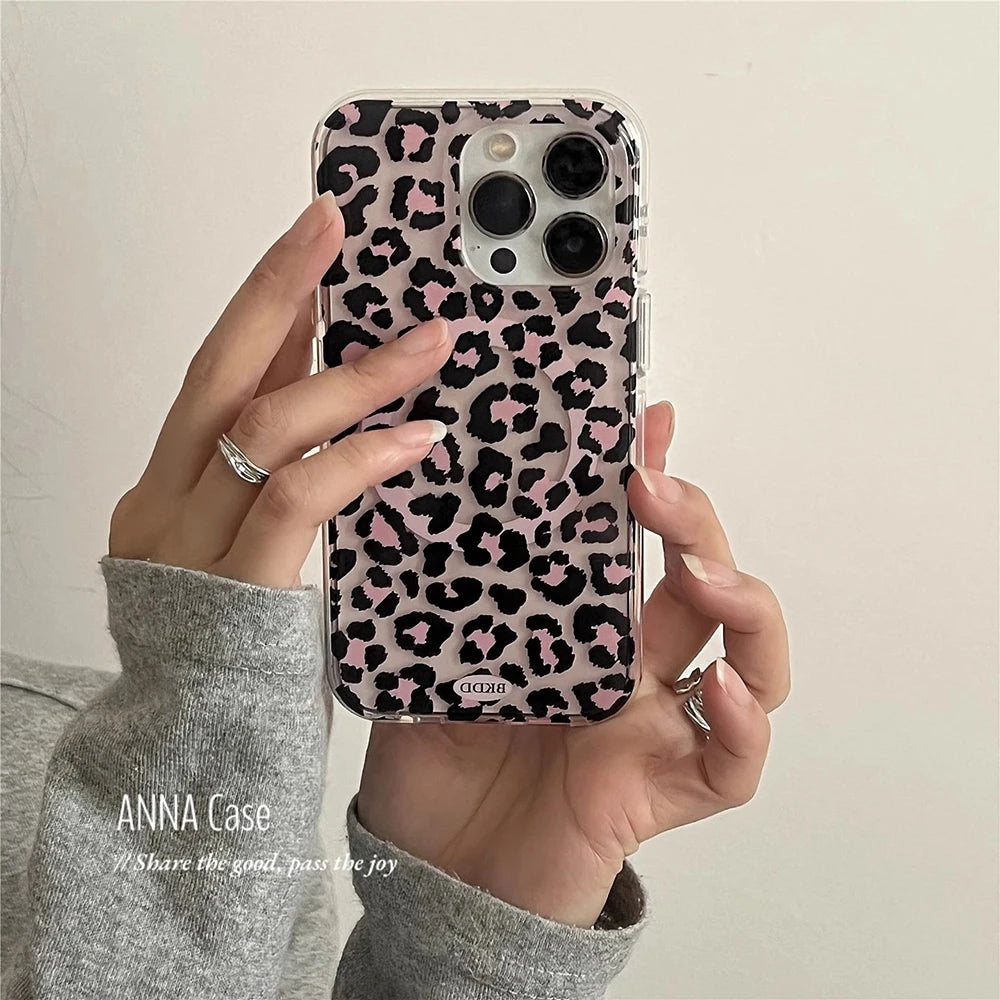3D Luxury Leopard For Magsafe Grip Tok Phone Case for IPhone 17 16 15 13 Pro Max Wireless Charge Magnetic Stand Holder Cover