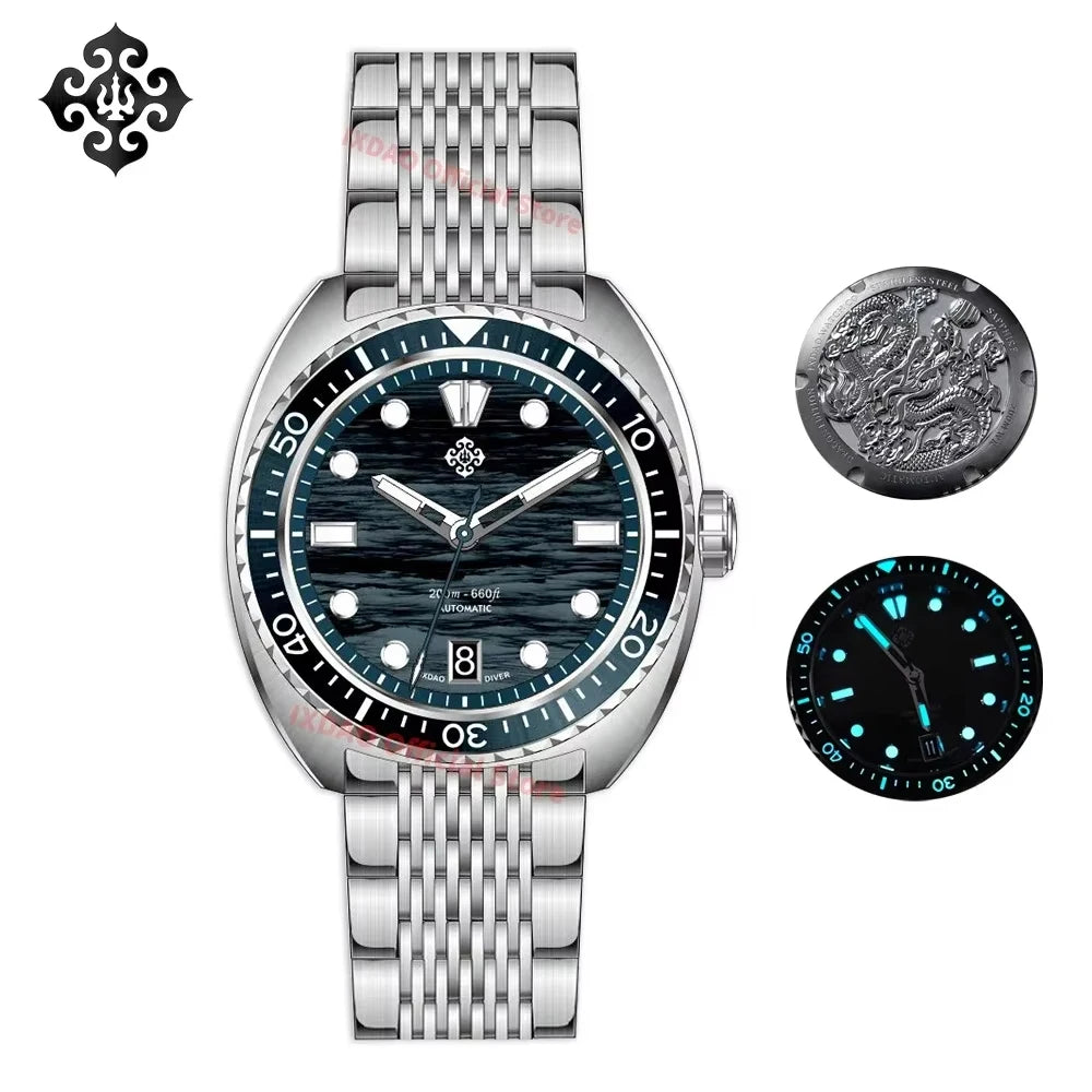 2025 New IXDAO IPOSE Automatic Mechanical Men Watch JD-X07S Dragon Scale Pattern Watch Stainless Steel BWG-9 Diving reloj hombre