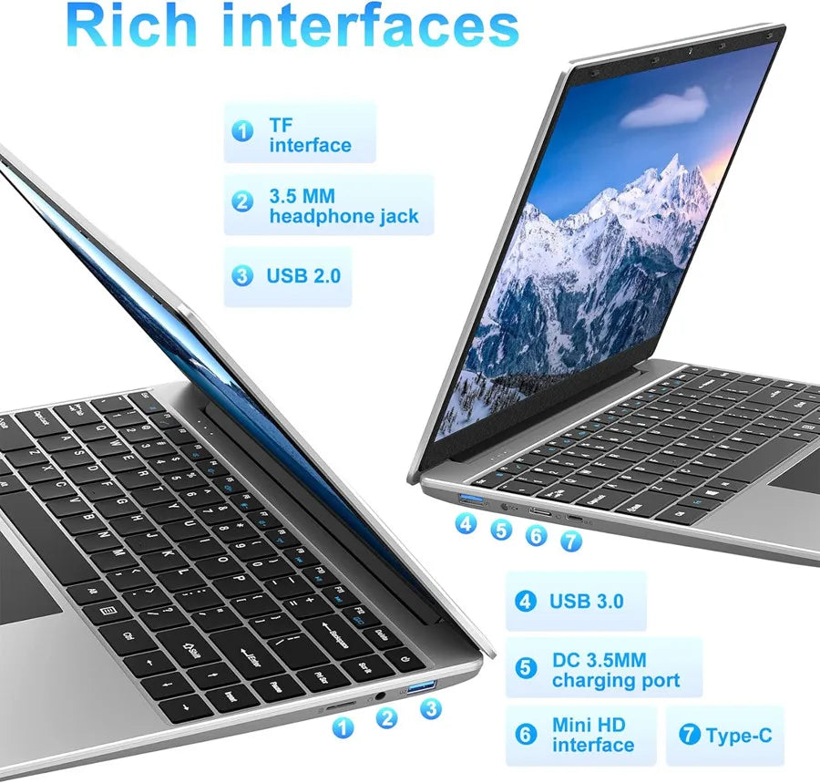 14 Inch Laptop PC 12GB LPDDR4 RAM 256GB SSD ROM 1080p FHD IPS Screen Windows 11 Computer with Celeron 4-Core Processor WIFI