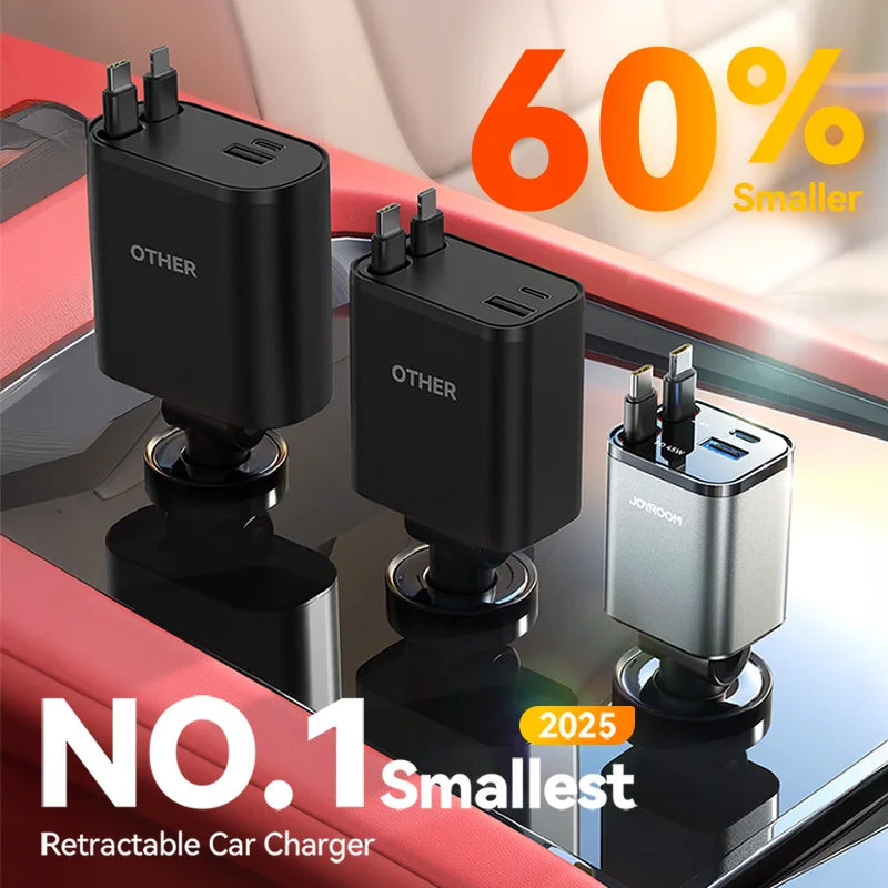 Joyroom 84W Retractable Car Charger Fast Car Charger USB C for iPhone 17 16 15 Fast Charging Car Accessories Car Adapter