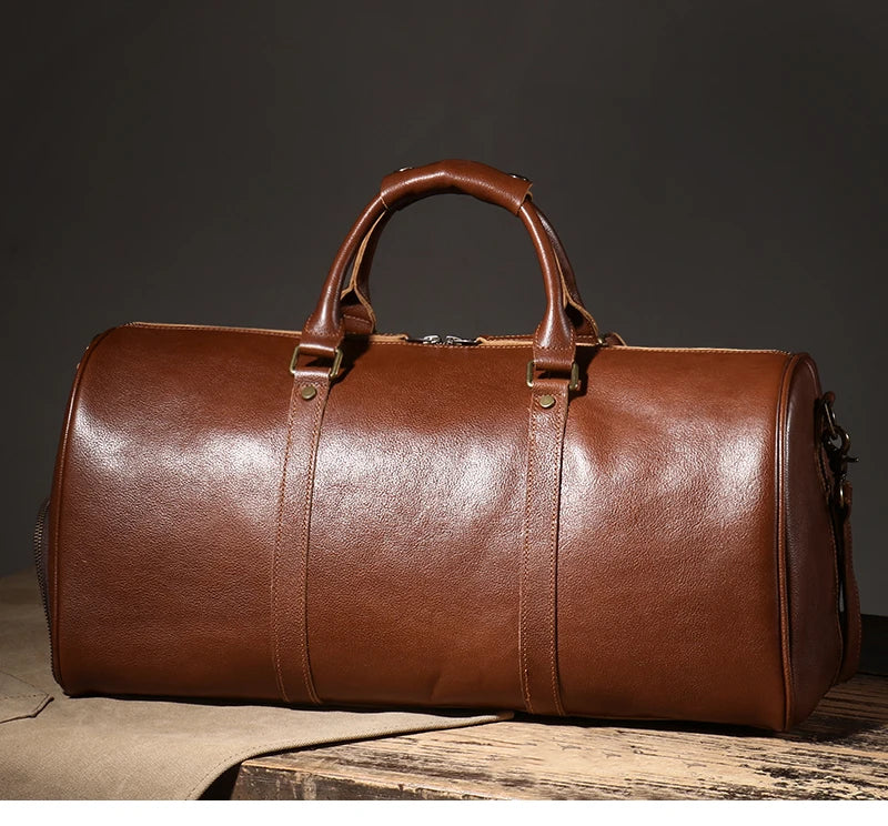 LUOKIR High Quality Men's Travel Bag Genuine Leather Luxury Luggage Bag Women's Weekend Duffle Bag Vintage Business Handbag