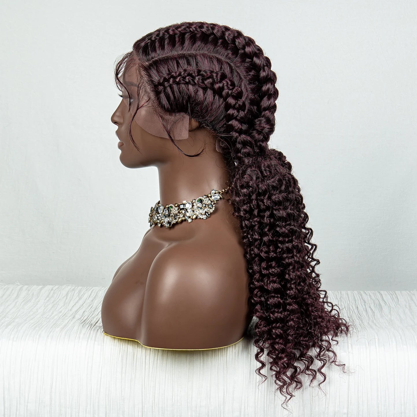 22inch Cornrow Braided Wigs Synthetic Lace Front Braids Wigs with Baby Hair 2 Curly Ponytail Braided Wigs for Black Women