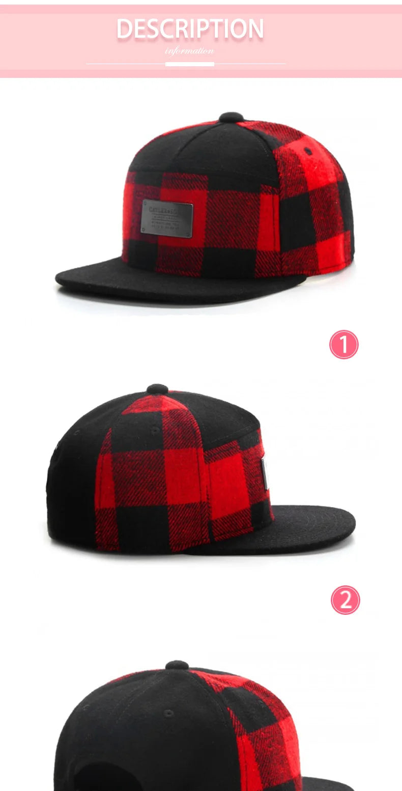FEI M Fashion PLATED CAP Plaid Adjustable Snapback Cap Outdoor Adult Casual Sports Trucker Hat