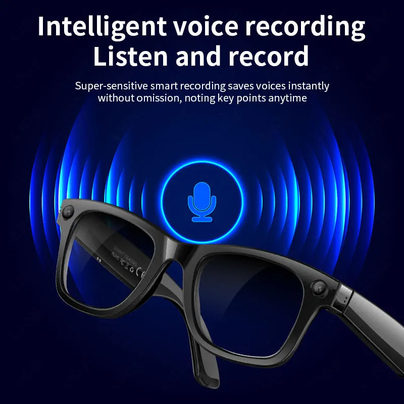 AI Smart Glasses 5 Million Pixels Recording Videos Photo Recognition Answer Translation 290mAh IP66 Waterproof Bluetooth Glasses