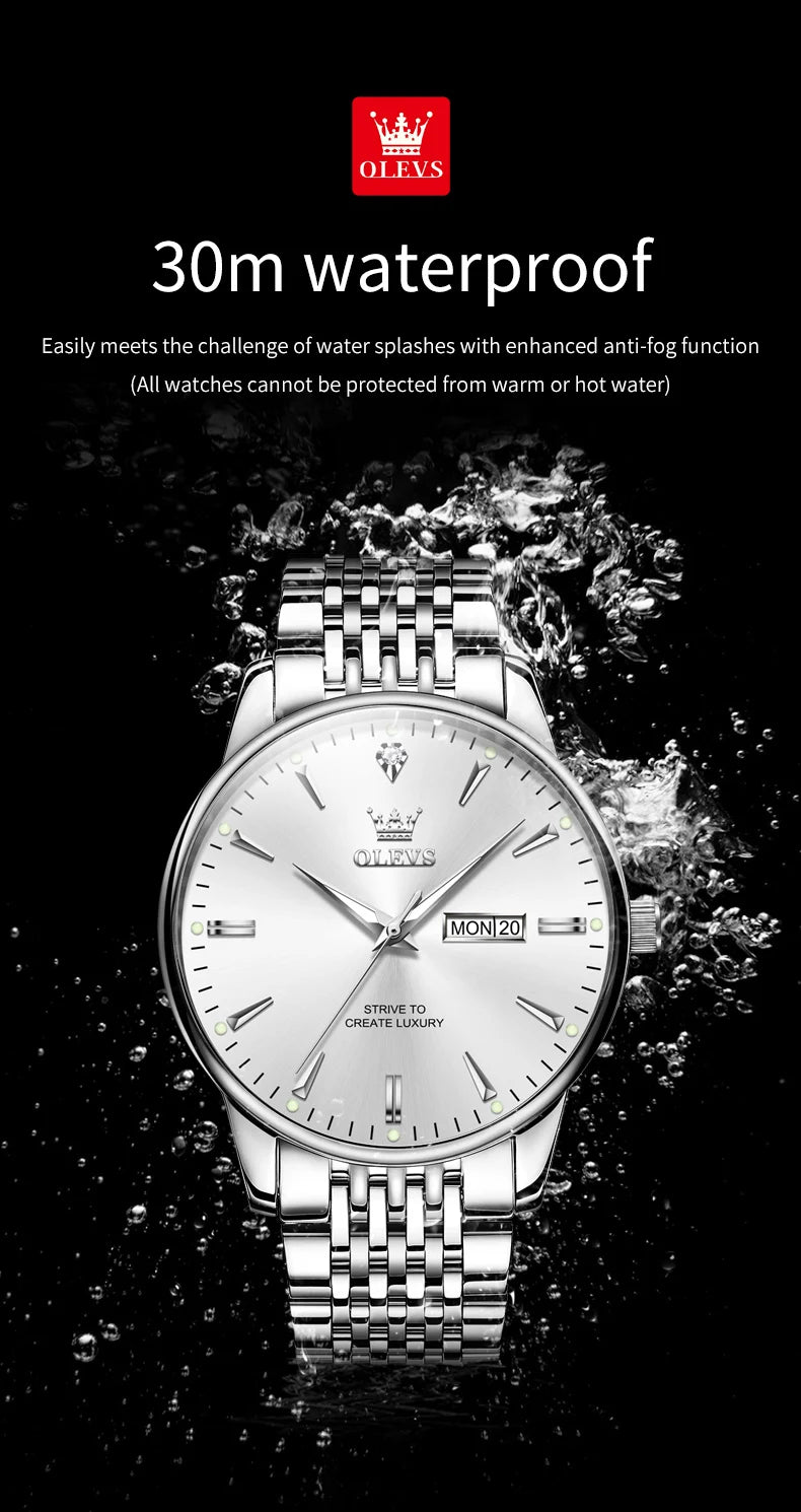 OLEVS Men's Watches Fashion Simple Calendar Week Luminous Waterproof Steel Strap Man Watch Original Quartz Watches for Men 2929