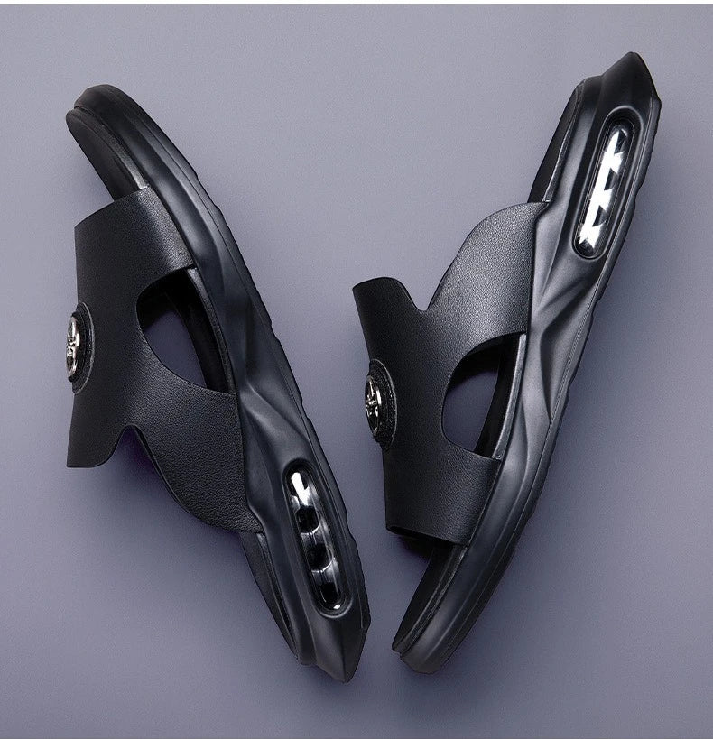 Luxury Men's Genuine Leather Sandals Classic Roman Men Shoes Slippers Soft Comfortable Men Non-slip Walking Slippers Footwea