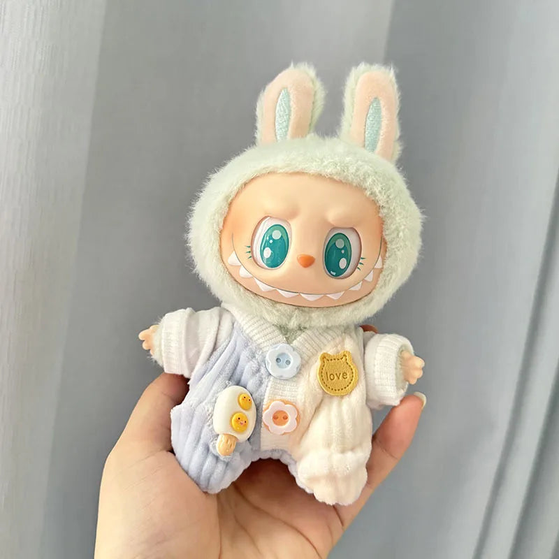 15cm/17cm Labubu I II Dolls Clothes Cute Eye Mask Pajamas Three Piece Set Accessories Clothing Plush Doll'S Clothes