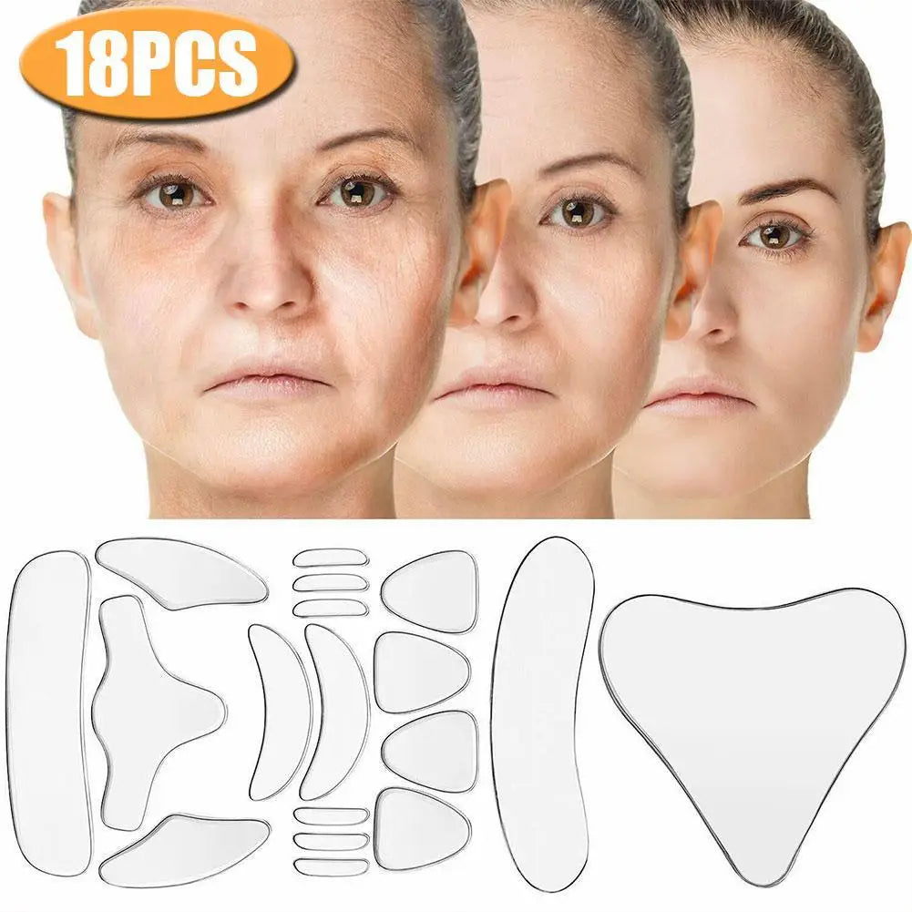 18Pcs Silicone Face Forehead Cheek Chin Sticker Anti-wrinkle Face Eye Patches Wrinkle Removal Face Lifting Beauty Tool Skin Care