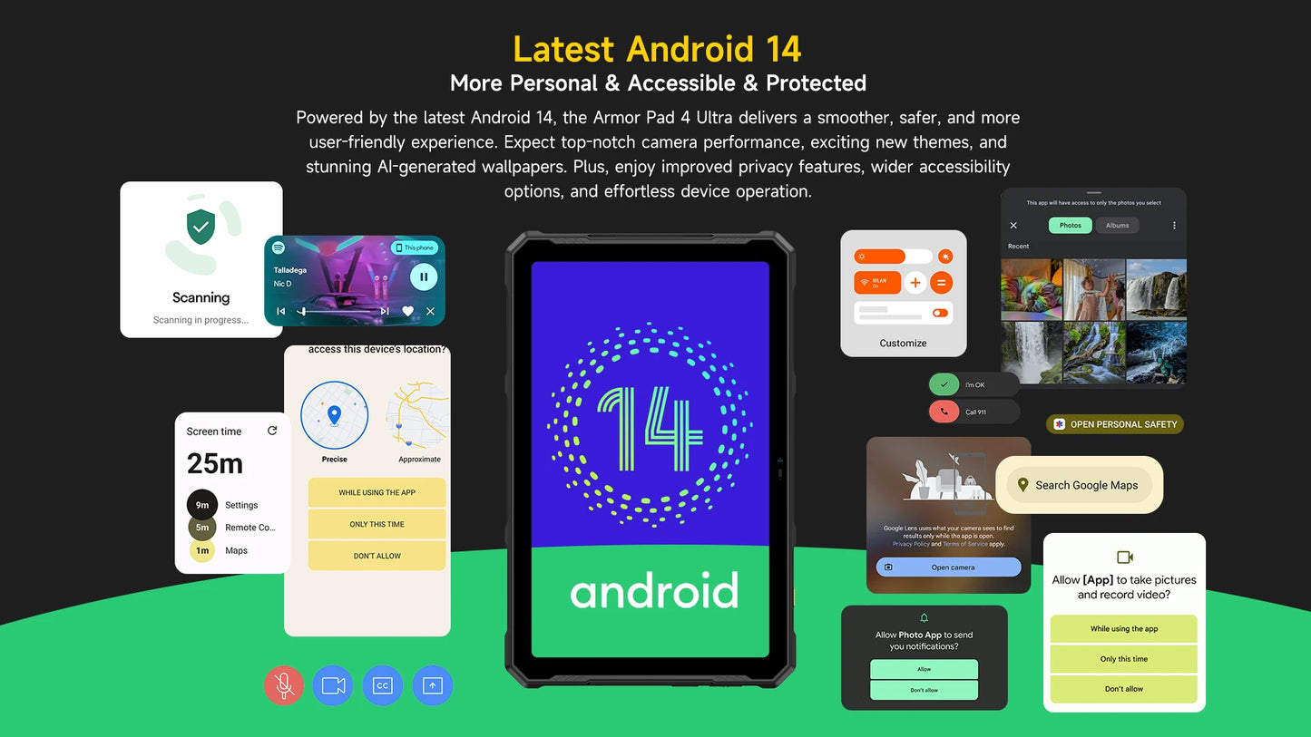 5G Rugged Tablet Ulefone Armor Pad 4 Ultra IP68/IP69K LED Light 11800mAh Battery,fast charging 16GB+256GB 50MP