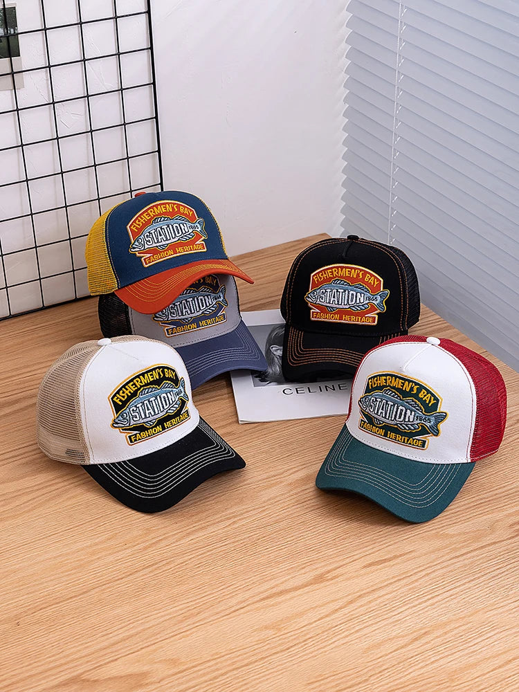 Hot Sale Unisex Summer Fishing Cap Breathable Mesh Trucker Hat Men Women Big Fish Fisherman Sports Snapback Hat Outdoor Cap