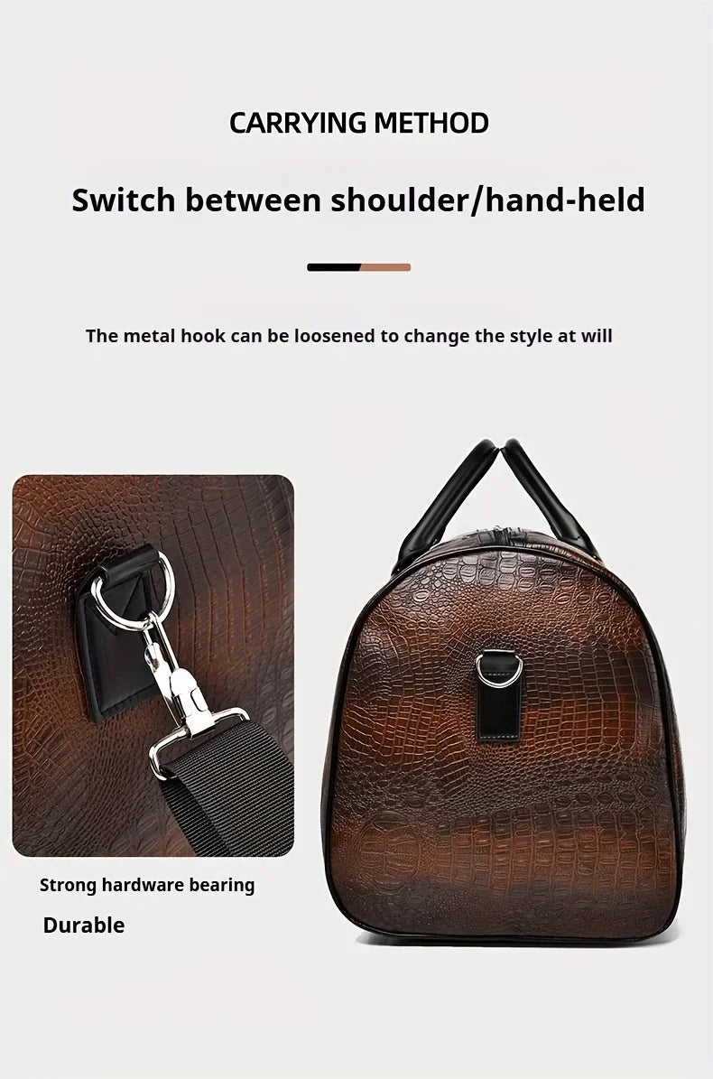 Large Capacity Retro Crocodile-Textured Travel Duffel Bag - Durable Unisex Vacation Luggage, Versatile Gift for Men & Women