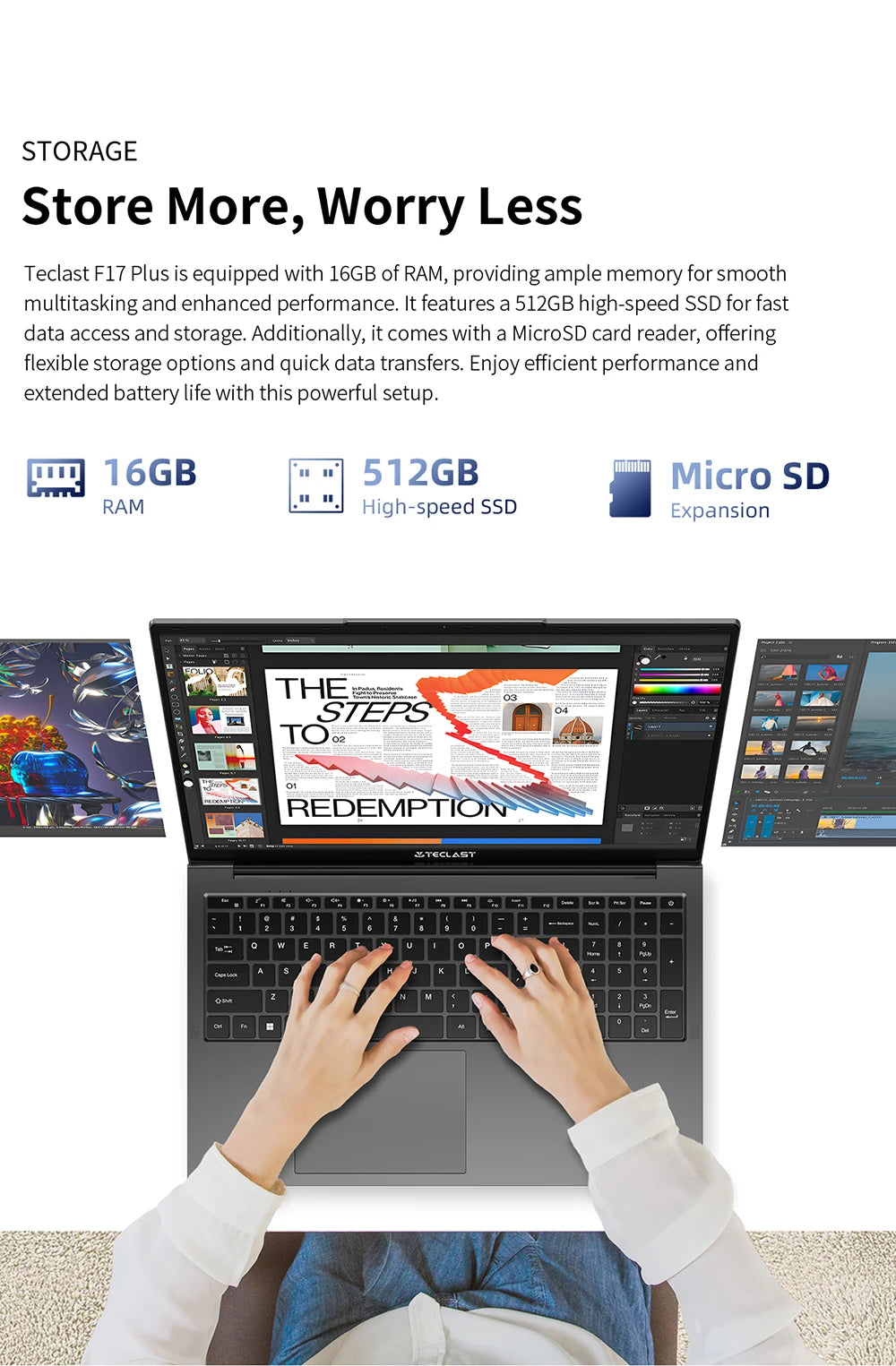 Teclast F17Plus 17.3 inch Laptop Intel N150 16GB RAM 512GB SSD Windows 11 Notebook 180° Flip Computer Backlit Keyboard mini-HDMI