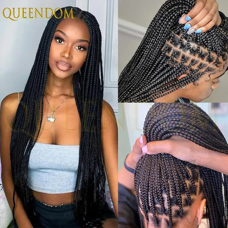 36'' Blonde Synthetic Long Cornrows Box Braided Full Lace Front Wig for Black Women Straight Lace Front Braiding Hair Wig