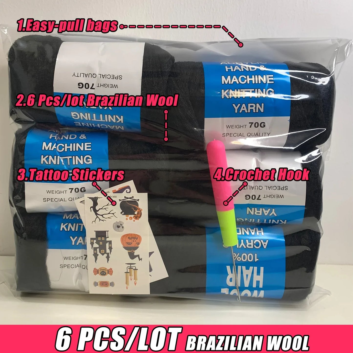 70g/ball Brazilian Wool Hair Yarn for Braiding Synthetic Artificial Senegalese Twisting Wig Hair Attachment Knitting Salon